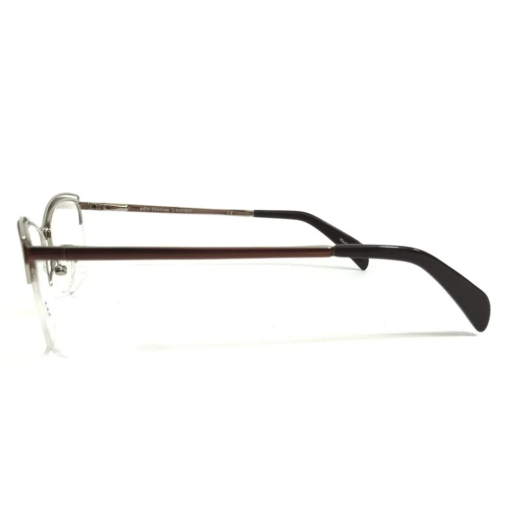 Adin Thomas Eyeglasses Frames AT-426 C2 Brown Silver Cat Eye Half Rim 52-16-135